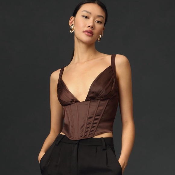 Anthropologie Porridge Plunge V-Neck Satin Corset Top XL - Picture 6 of 7